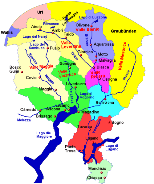 Map Ticino Tessin